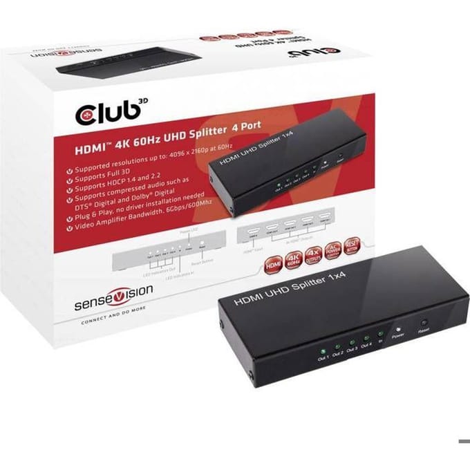Club 3D HDMI™ 4K@60Hz Splitter 4 poorten