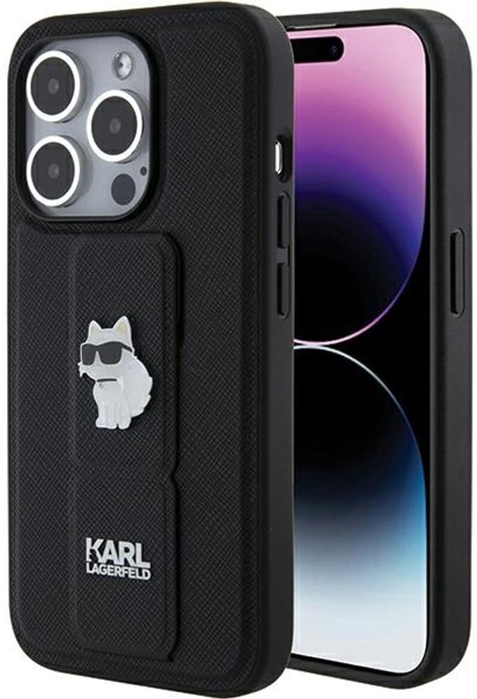 MagSafe hoes voor Apple iPhone 15 Pro Max, Karl Lagerfeld, Saffiano Gripstand Choupette, Zwart