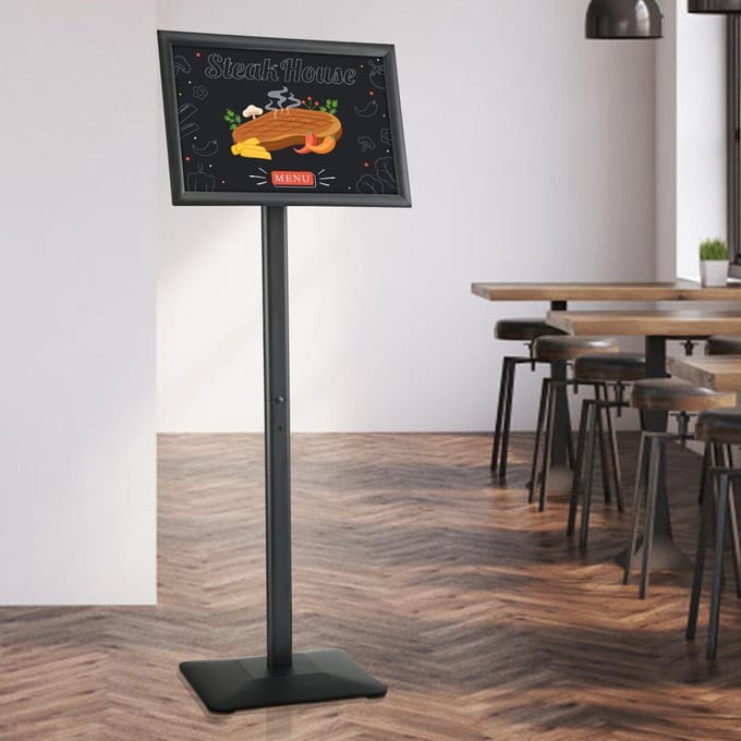 Piedestal Signhouder, 11 x 17 Inch Verticaal en Horizontaal Verstelbare Posterstandaard, Robuuste Vloerstaande Signhouder met Metalen Basis voor Display,