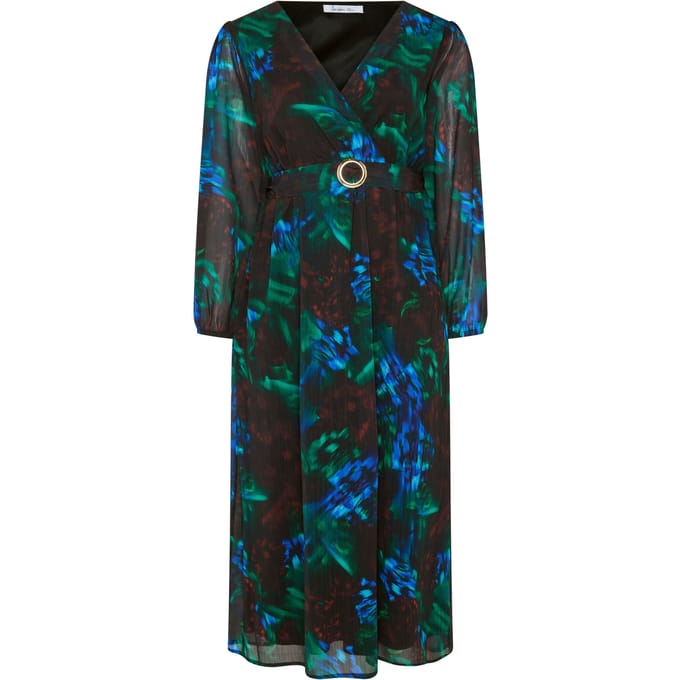 Yours London Zwarte Abstracte Wikkeljurk Met Gesp Size 46