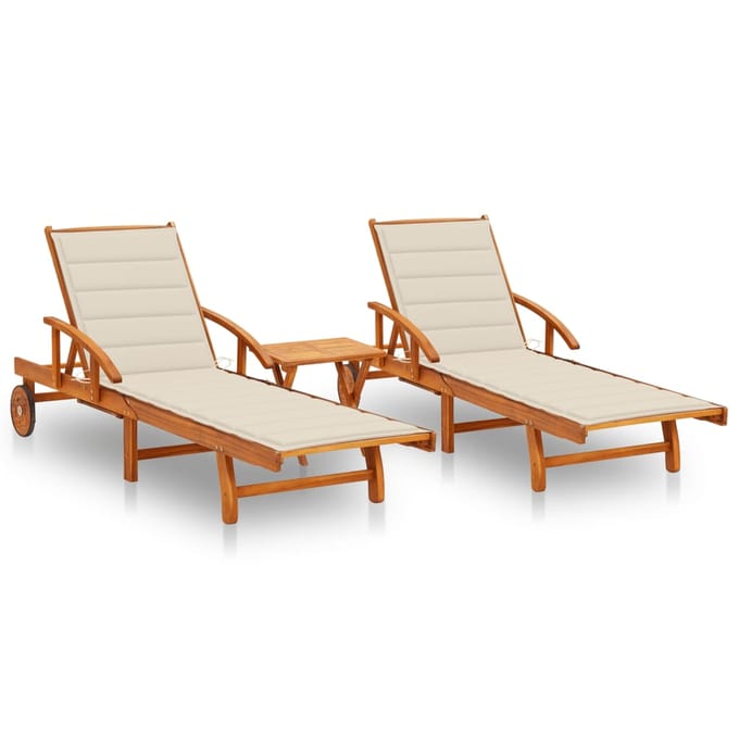 vidaXL - Ligstoelen - 2 - st - met - tafel - en - kussens - massief - acaciahout