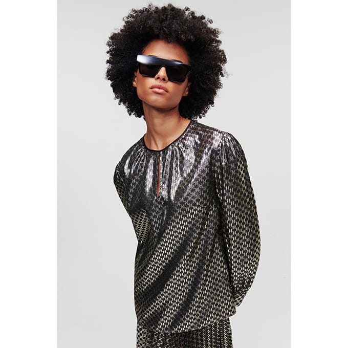 Karl Lagerfeld Lurex Monogram Shirt Black/gold Monogram Taglia: 38 | Magliette intime Outlet | Donna | Nero