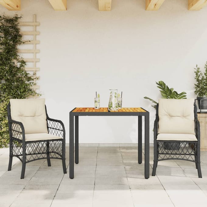 vidaXL - 3-delige - Bistroset - met - kussens - poly - rattan - zwart