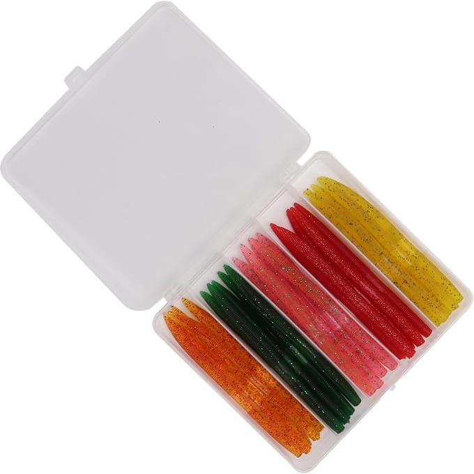 50 stuks/doos Noodle Worm Soft Bait Vislokset met Rubber O-ring Kunstmatig Zacht Aas white