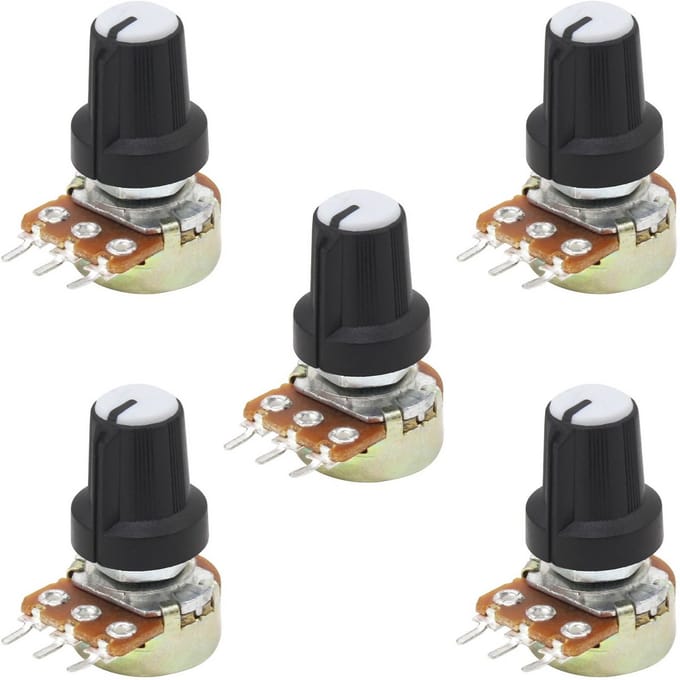 Lineaire Potentiometer 10K Ohm B10K - 5 Stuks met Dopmoeren en Sluitringen