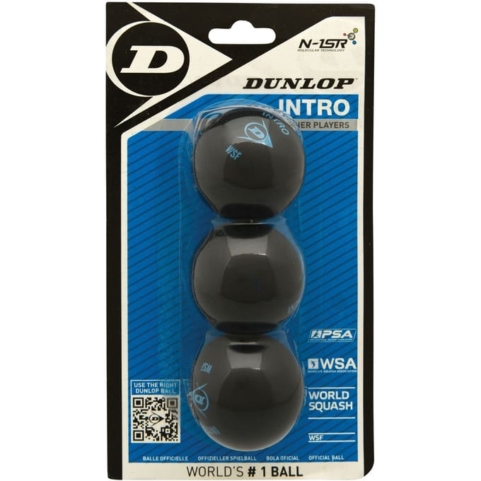 Dunlop INTRO - Squashballen beginner - 3bal blister - zwart