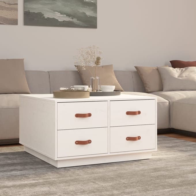 vidaXL - Salontafel - 80x80x45 - cm - massief - grenenhout - wit