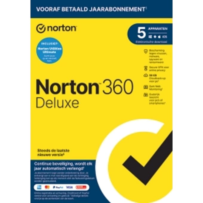 Norton 360 Deluxe met Norton Utilities Ultimate | 5 apparaten | 1 jaar