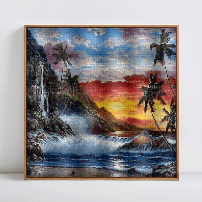 Peinture de broderie diamant paysage 5D, point de croix, affichage complet, image de mer 30x30CM gray