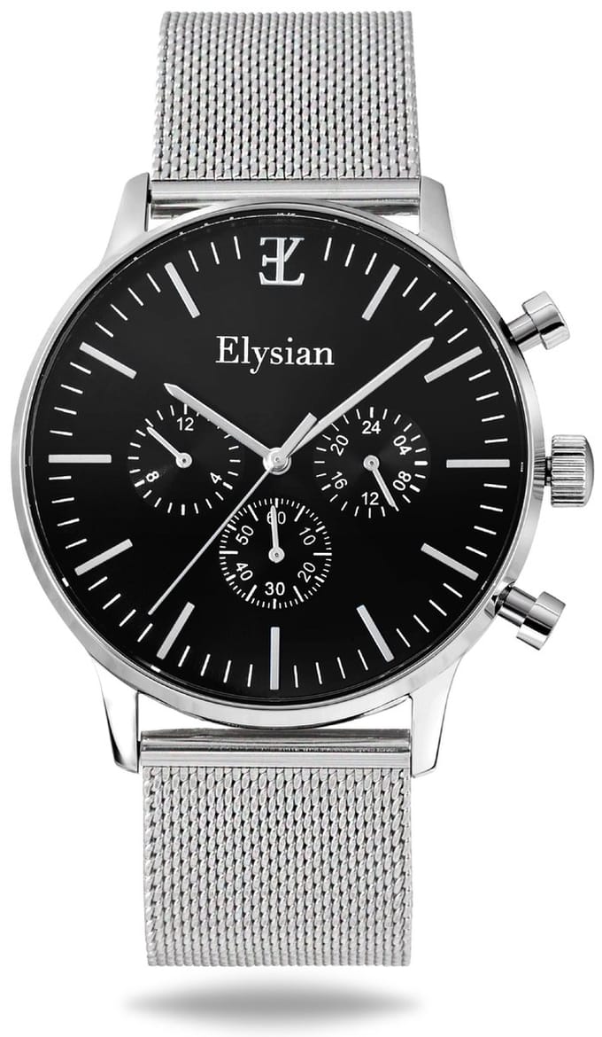 Elysian Heren horloge Zilver 43mm - Mesh - Saffierglas - 5ATM Waterdicht