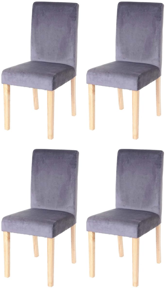 Set van 4 eetkamerstoelen Keukenstoel Littau, fluweel MVG-gecertificeerd ~ grijs, lichte poten