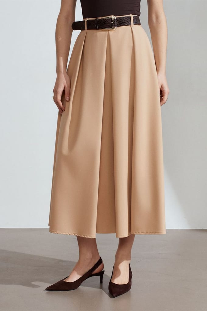 Hoge Taille Midi Rechte Crepe Rok