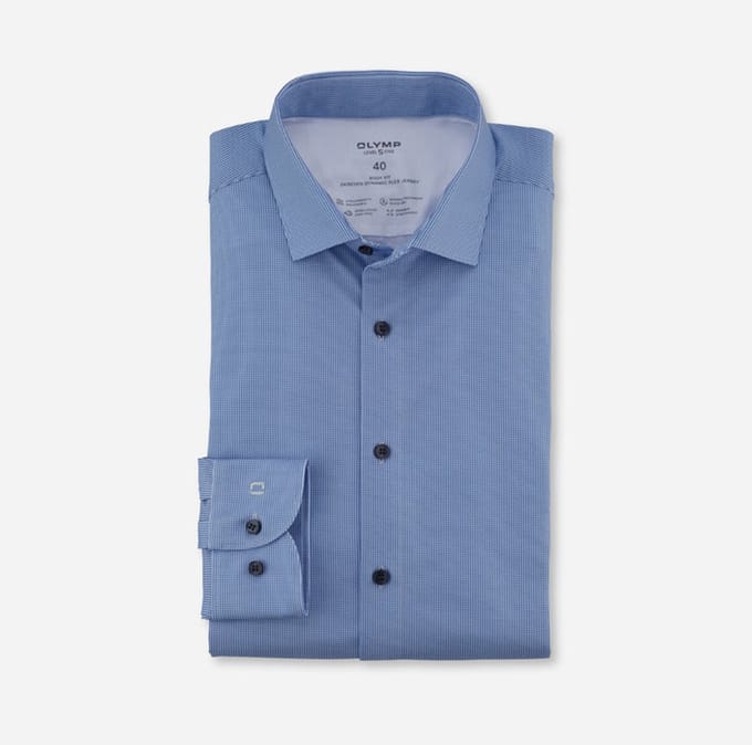 Olymp overhemd blauw body fit semi-wide collar
