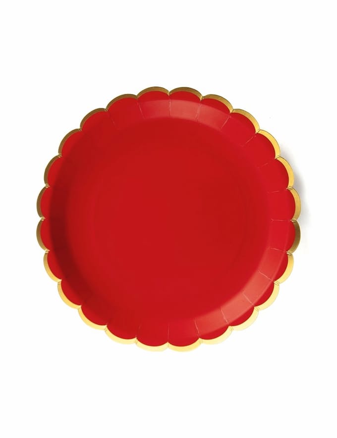 PARTYPRO - 8 rood-gouden geschulpte kartonnen borden 23 cm voor Kerst
