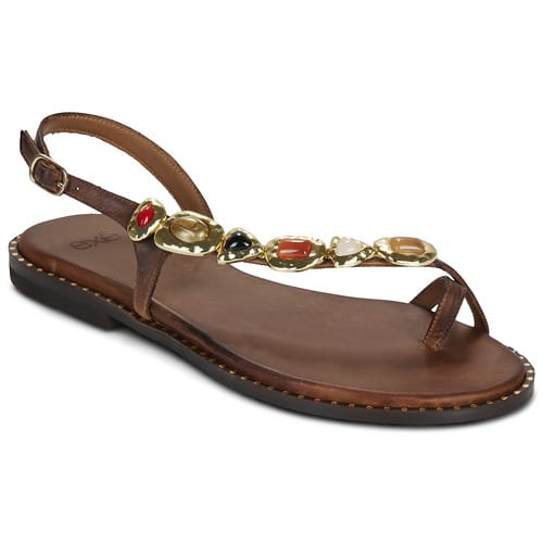 Platte sandalen Exé Shoes 557 IRENE-LEATHER-BROWN