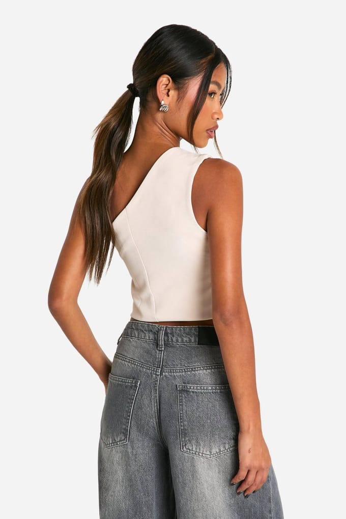 boohoo Dames Geweven Een-Schouder Getailleerd Vest | Light Stone | Maat: Small