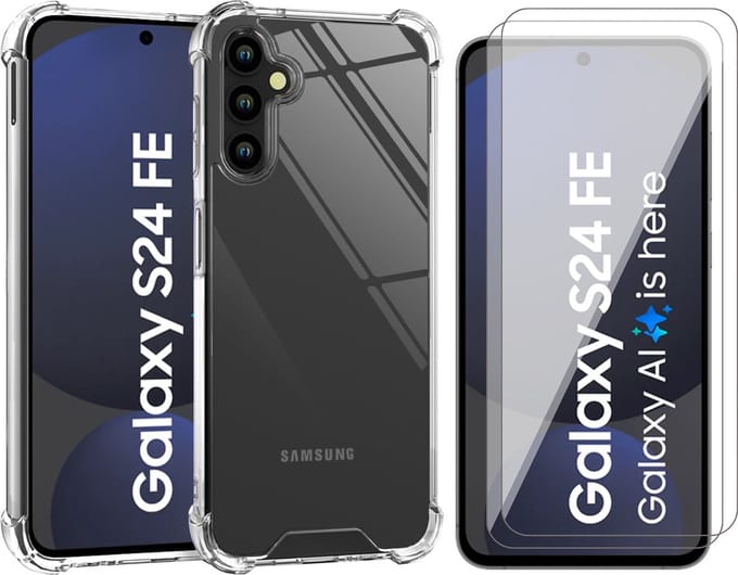 Hoesje geschikt voor Samsung Galaxy S24 FE - 2x Screenprotector Glas - Shockproof Transparant