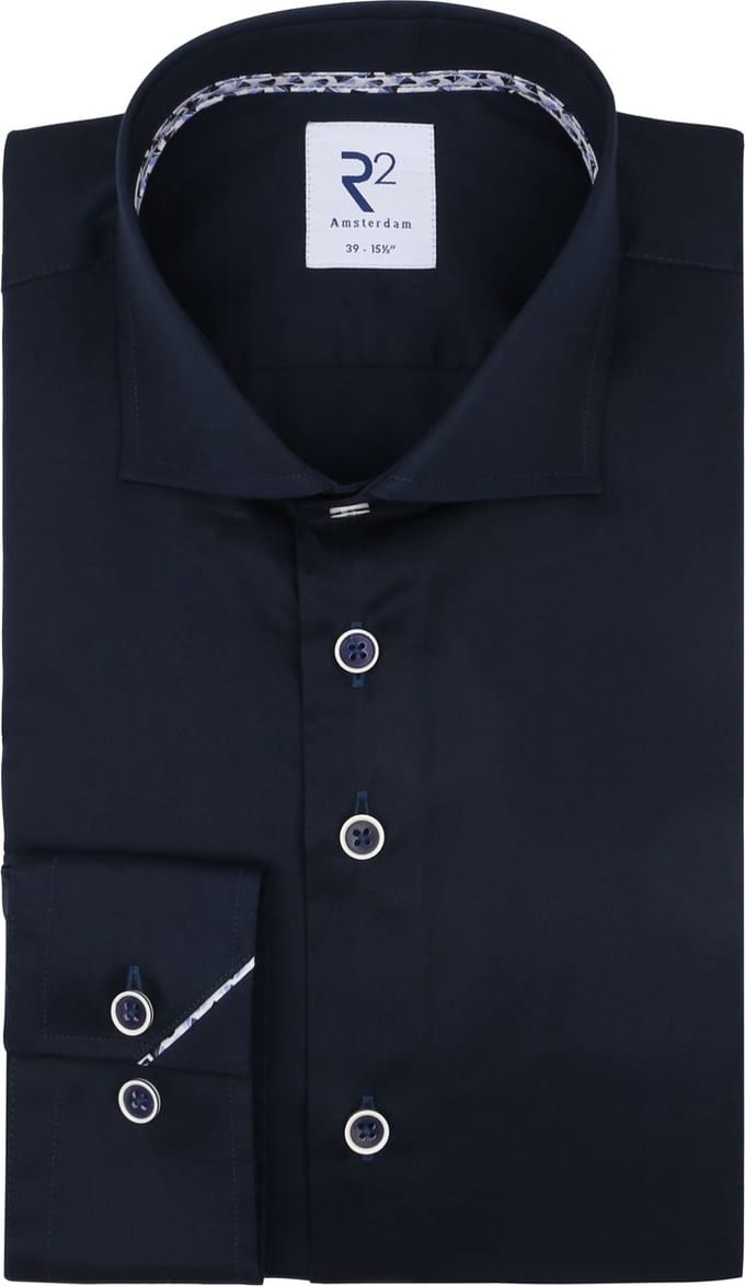 R2 Overhemd Twill Donkerblauw (navy) - Maat 46 - Heren - Overhemden Formeel