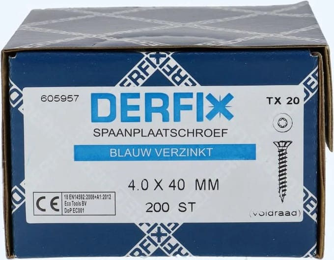 Creaties van hier-spaanplaatschroef - 4,0 x 40 mm - Torx - voldraad