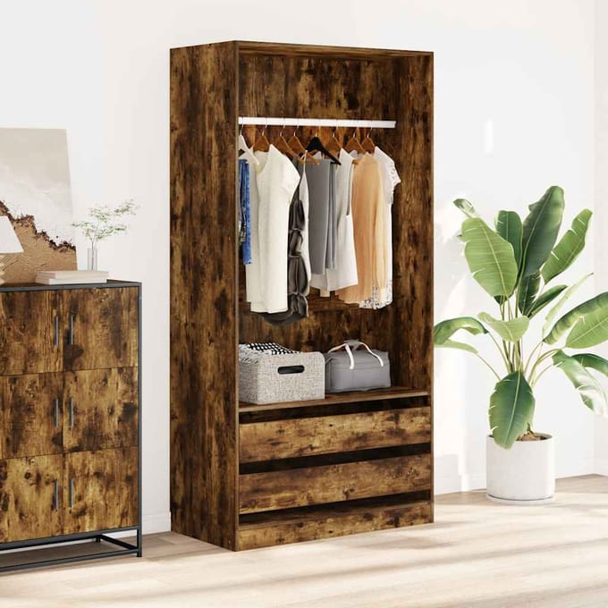 vidaXL - Kledingkast - 100x50x200 - cm - bewerkt - hout - gerookt - eikenkleurig