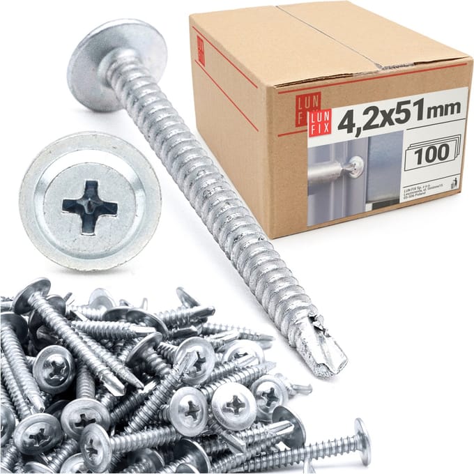 LUN FIX - Bohrschrauben 4,2 x 50 mm - 100 stuks -Zelfborende - Metaal schroeven