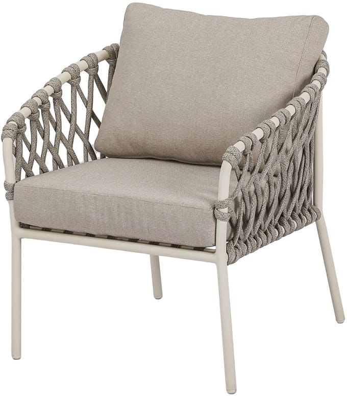 Amalfi low dining tuinstoel natural sand aluminium latte