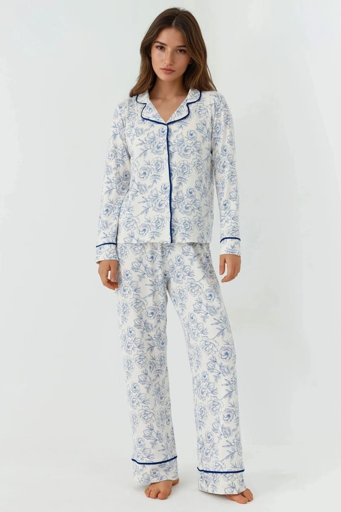 Bloemenprint Lange Mouw Loungewear Pyjama Set