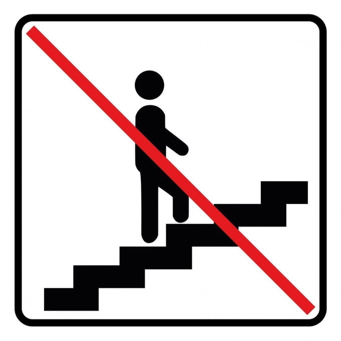 Trap omhoog verboden sticker, wit zwart 100 x 100 mm