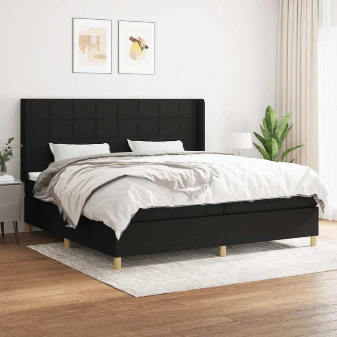 vidaXL - Boxspring - met - matras - stof - zwart - 200x200 - cm