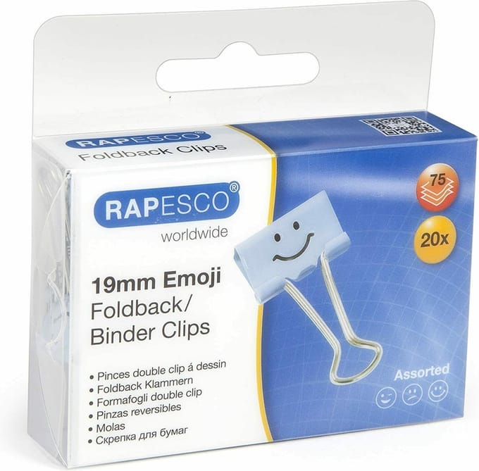 Rapesco Foldback Clips - 19 mm Emoji Blauw