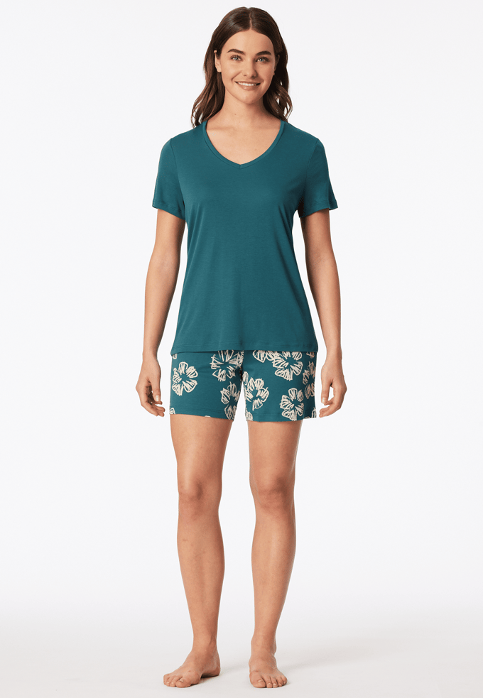 Pyjama korte interlock bloemen groen - Modern Nightwear 48