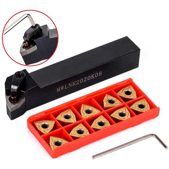MWLNR2020K08 Houder + 10 stuks WNMG080404 Carbide-inzetstukken + sleutel voor draaibankdraaien 1 kit