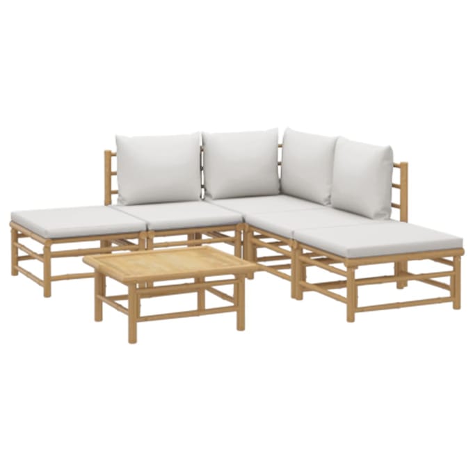 vidaXL - 6-delige - Loungeset - met - kussens - bamboe - lichtgrijs