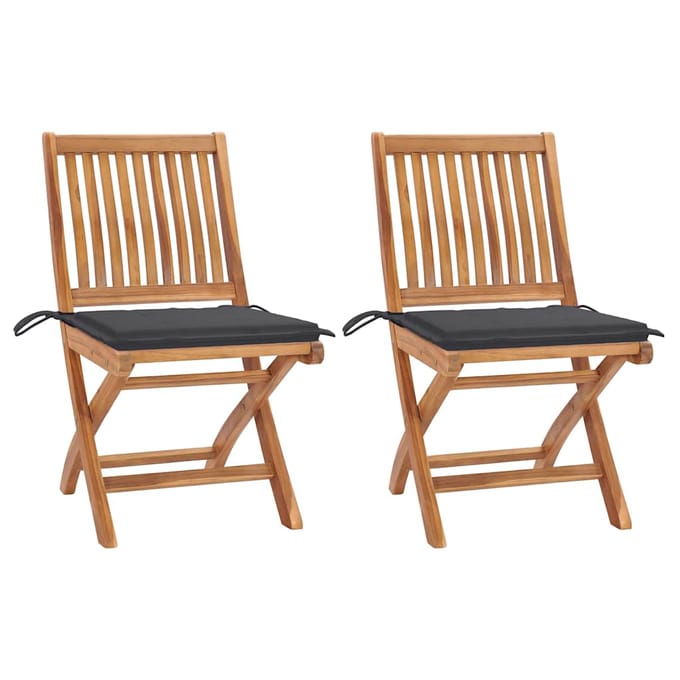 vidaXL - Inklapbare - stoelen - 2 - st - met - antracietkleurige - kussens