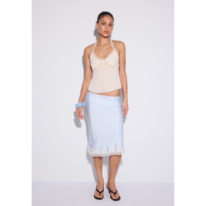 Stradivarius Haltertop met kanten detail  Ecru M