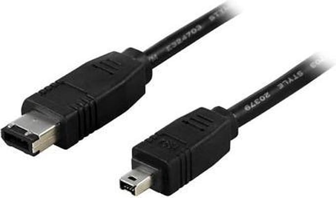 DELTACO FW-10, 4-p 6-p Zwart firewire-kabel, 3m