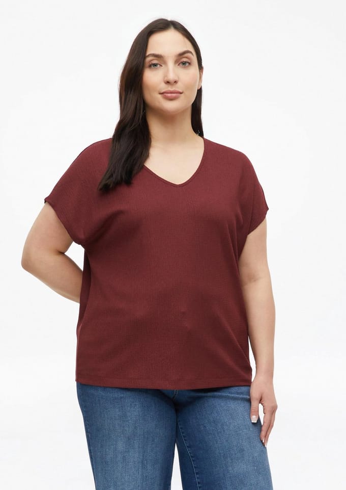 s.Oliver - female - Gestructureerd T-shirt met V-hals in een ontspannen pasvorm