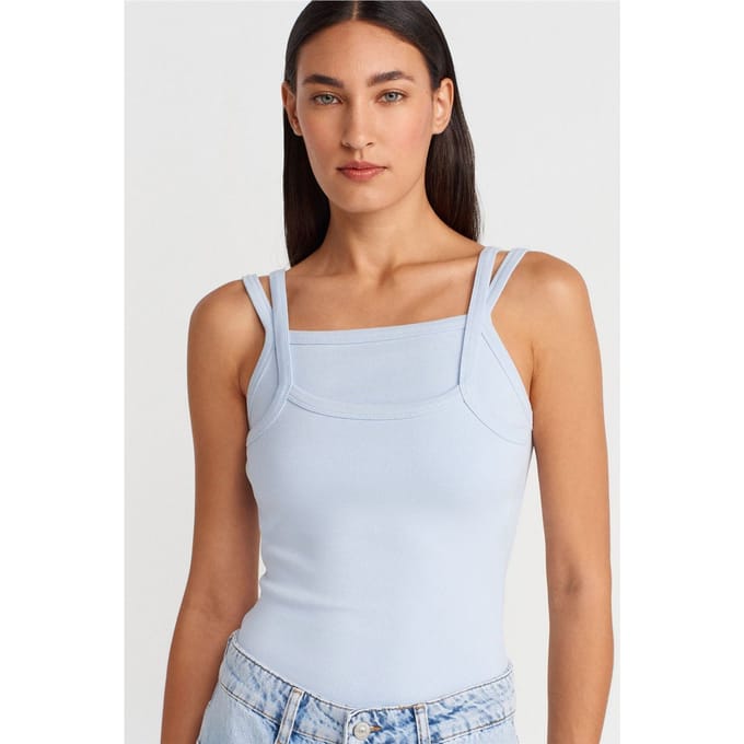Geribbelde Mouwloze Blouse met Vierkante Halslijn