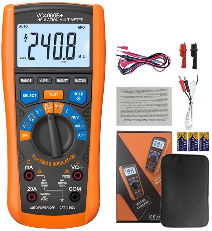 2-in-1 Digitale Multimeter en Isolatieweerstandsmeter tot 60 GΩ, True RMS 6000 Tellingen