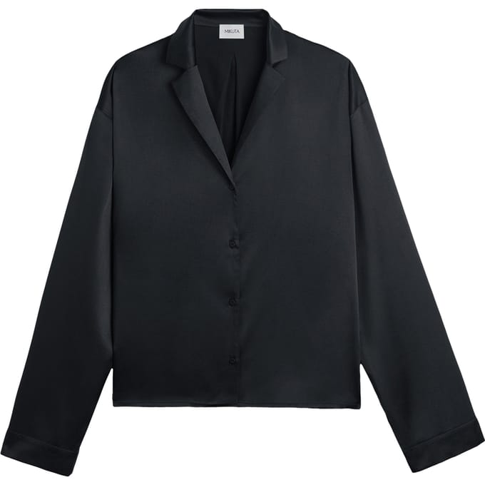 Mikuta The Black Silk Shirt Maat: L | Longsleeves Outlet | Dames | Zwart