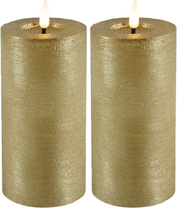Countryfield Lyon LED kaarsen/stompkaarsen - 2x - goud - D7,5 x H15 cm - timer