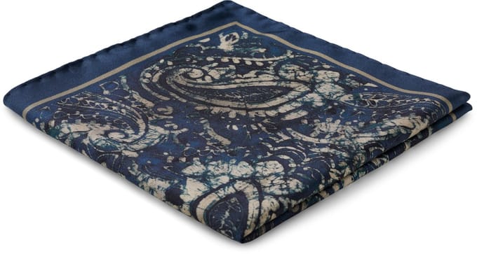 Virtuo | Donkerblauwe zijden pochet met paisleymotief