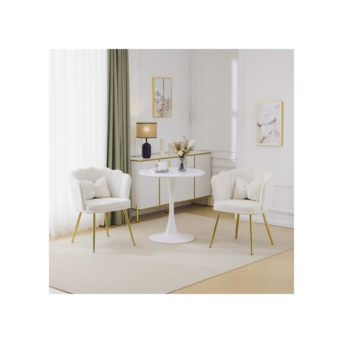 Woonkamerstoelen - MUVOE - Set van 2 - Wit fluweel - Bloembladontwerp - Ergonomisch comfort