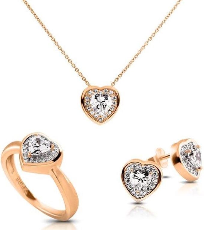Diamonfire zilveren sieradenset - Maat 16.0 - Ring, Collier, Oorbellen - Hart