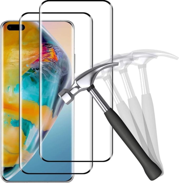 Screenprotector Glas - Full Curved Tempered Glass Screen Protector Geschikt voor: Huawei P40  - 2x
