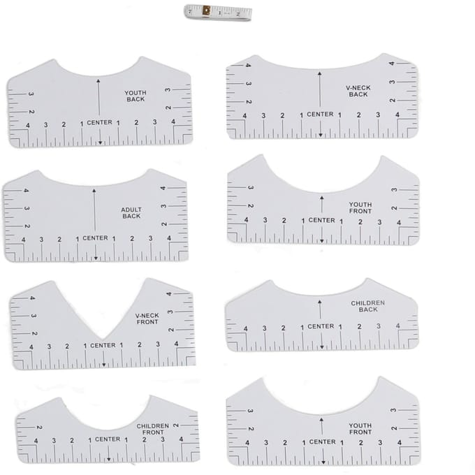 9-delige Uitlijningsliniaalset Centreergids Contourontwerp DIY T?Shirt Rond?Hals V?Hals Naaimeter white