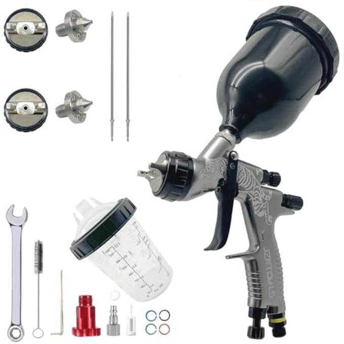 Professioneel HVLP spuitpistool met 1,3 mm/1,8 mm nozzle en 600 ml verfbeker