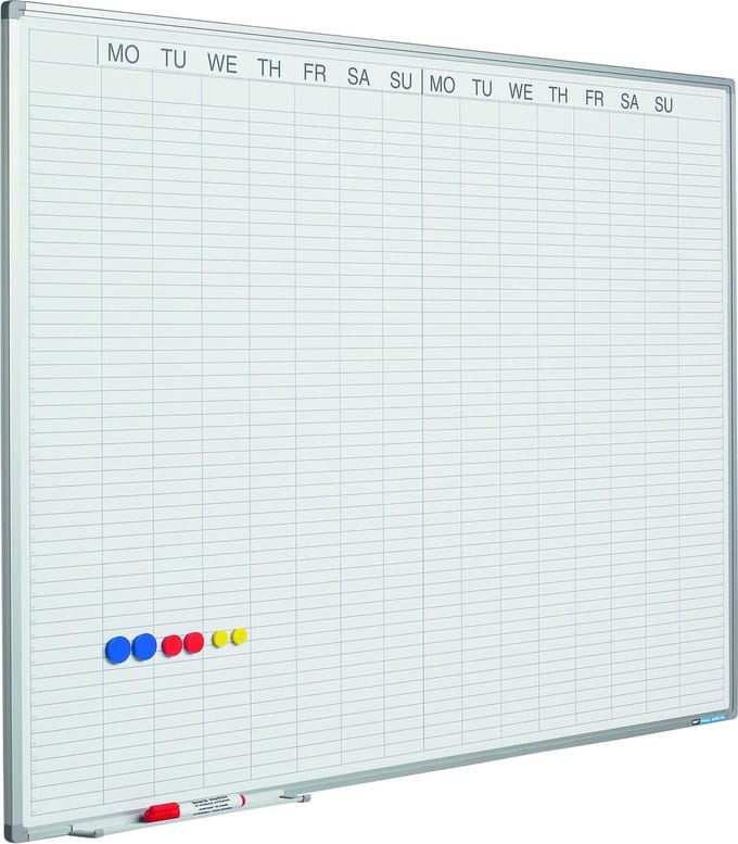 Planbord Softline profiel 8mm Dubbele week, GB incl. dagenstrook - Weekplanner - 90x120cm