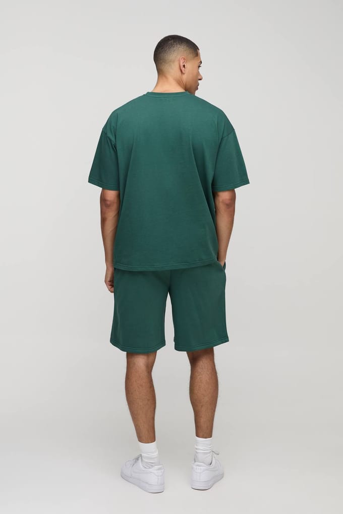 Oversized Moto Grafische T-Shirt & Short Set | Forest | Size Medium