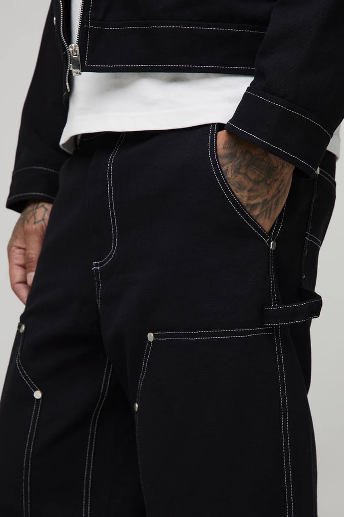 Tall Canvas Relaxed Fit Worker Trousers | Black | Size 52